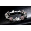 White Gold Plated Pink Crystal Love Heart Charm Beaded Bracelet - pink and silver