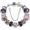 White Gold Plated Purple Crystal Charm Beaded Bracelet