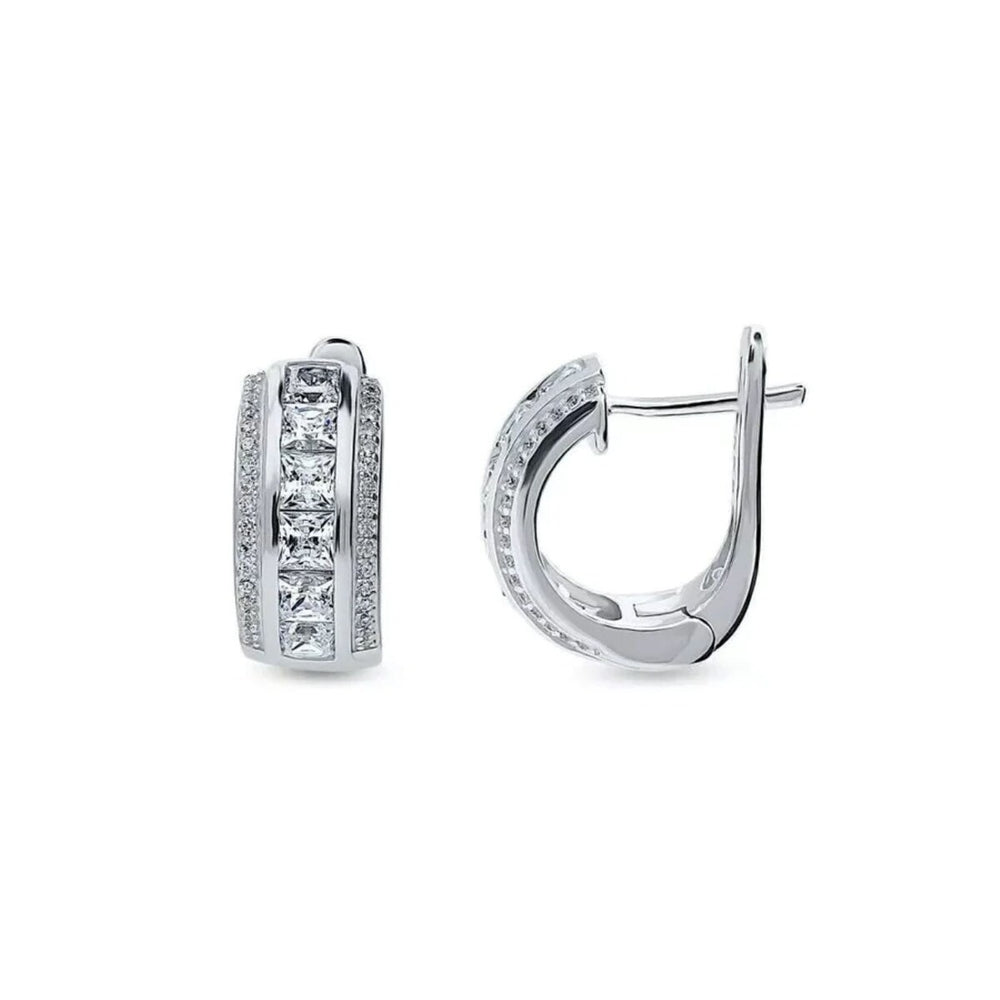 White Gold Plated Small Huggie Hoop CZ Earrings - Silver