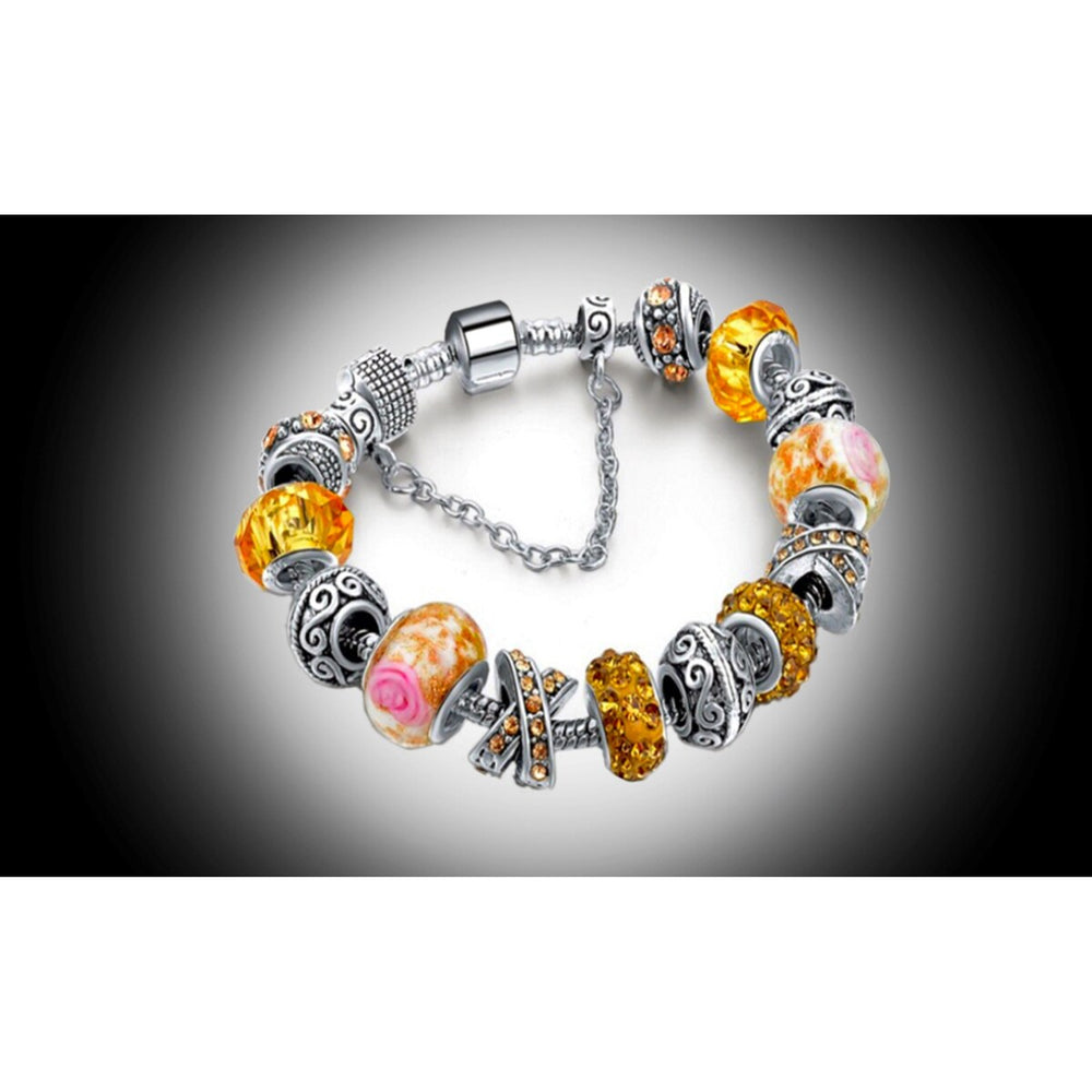 White Gold Plated Yellow Crystal Charm Beaded Bracelet