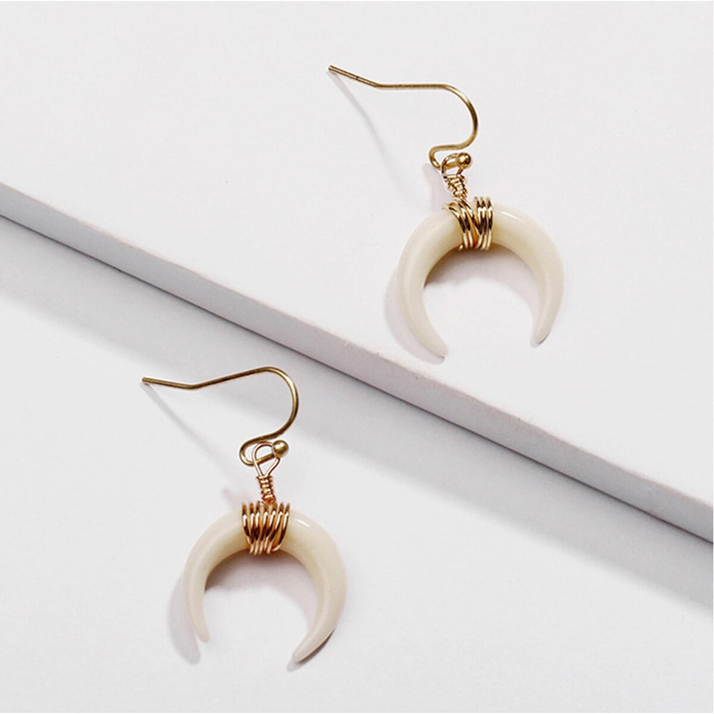 White Goldtone Half Moon Drop Earrings