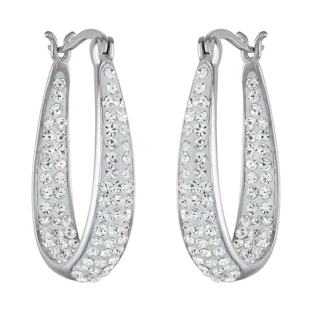 White Inside Out Crystal Hoop Earrings For Women