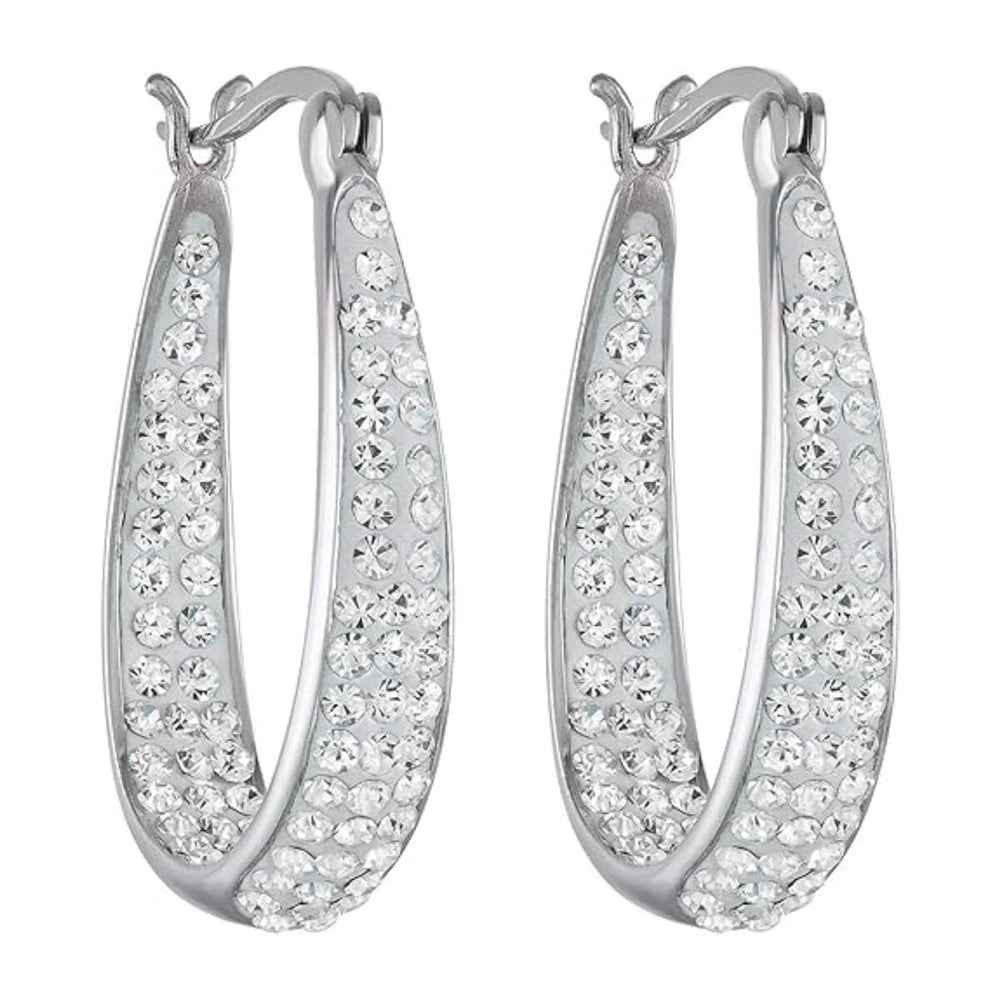 White Inside Out Crystal Hoop Earrings For Women