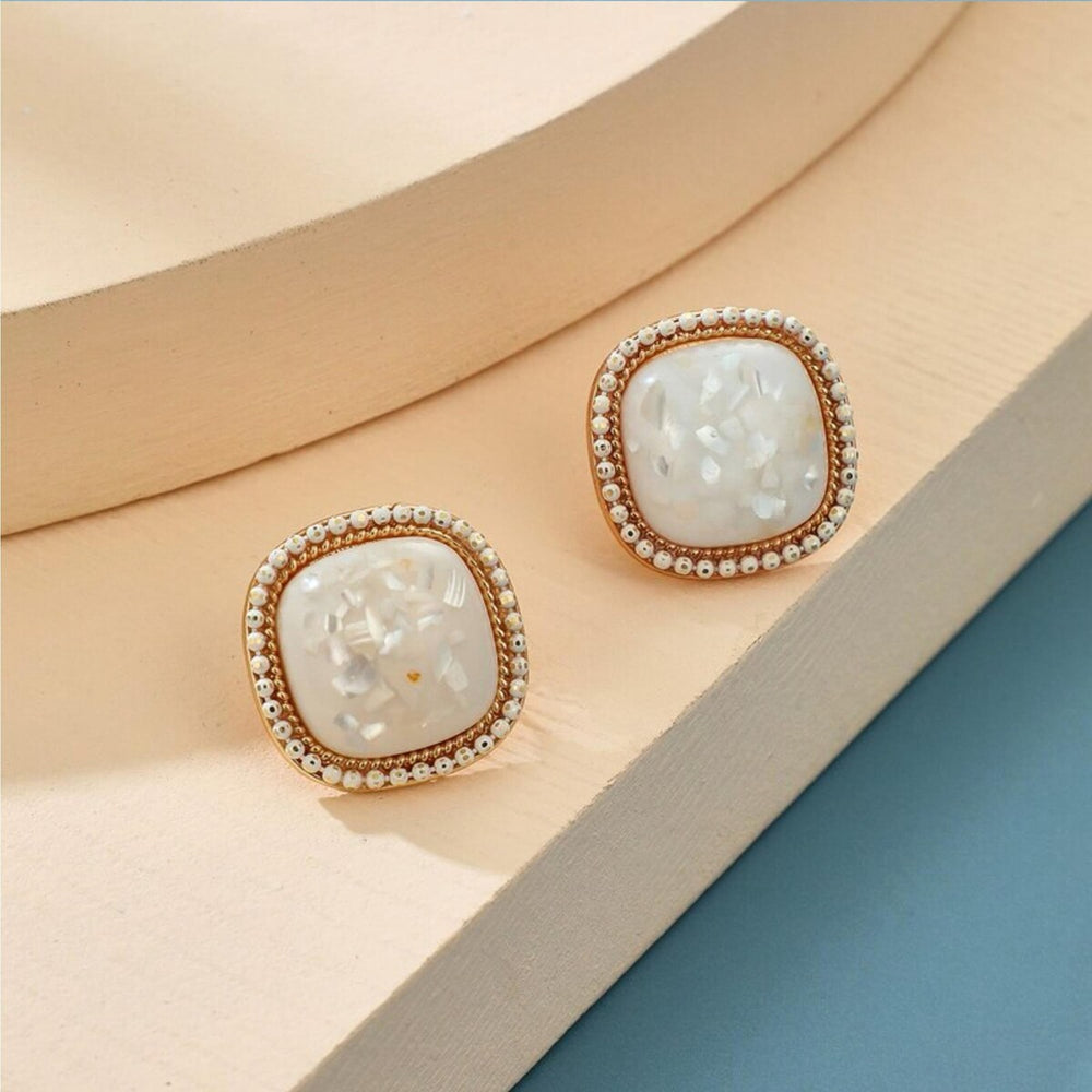 White Iridescent Square Stud Earrings