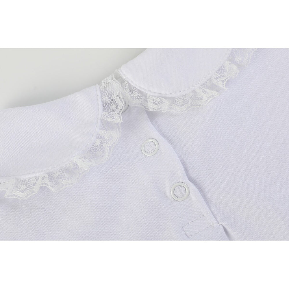 White Lace Collared Girls Short Bubble Sleeve Top