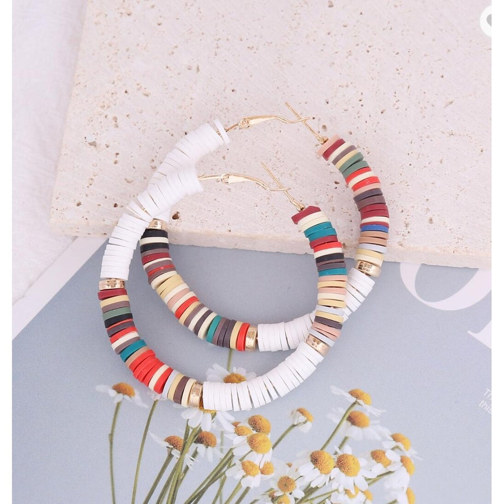 White Multi Colored Hoop Earrings