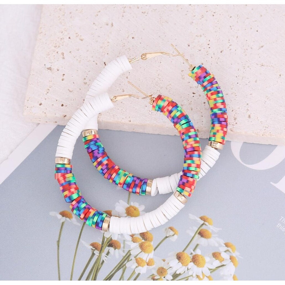 White Multi Colored Hoop Earrings