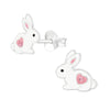 White Pink Bunny Rabbit Sterling Silver Stud Earrings