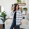 White Plaid Collared Neck Long Sleeve Shacket