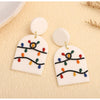 White Polymer Clay Semi Circle Christmas Lights Earrings