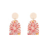 White Red Floral Arched Drop Earrings