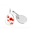 White Red Flowers Teardrop Leverback Earrings