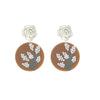 White Rose & Brown Circular Floral Drop Earrings