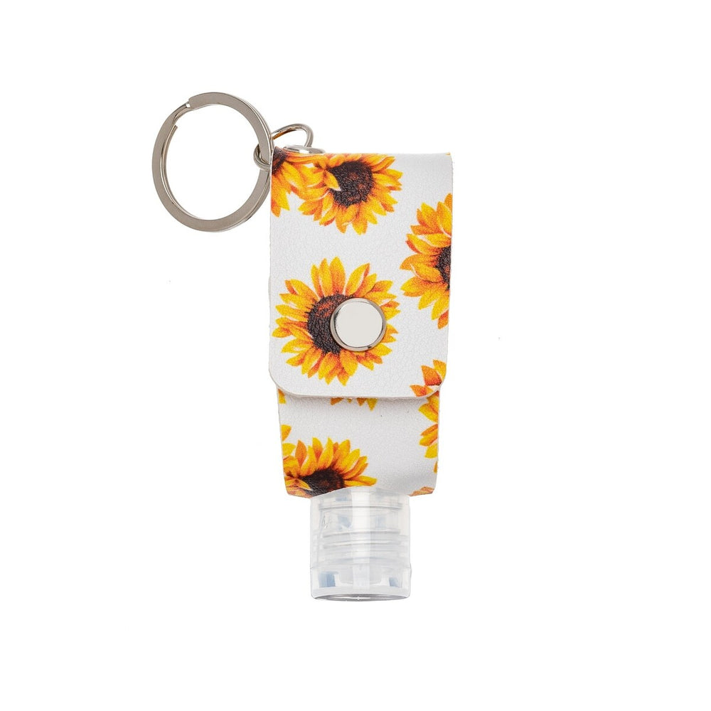 White Sunflower Print Hand Sanitizer Key Chain With Empty 30 Ml Bottle