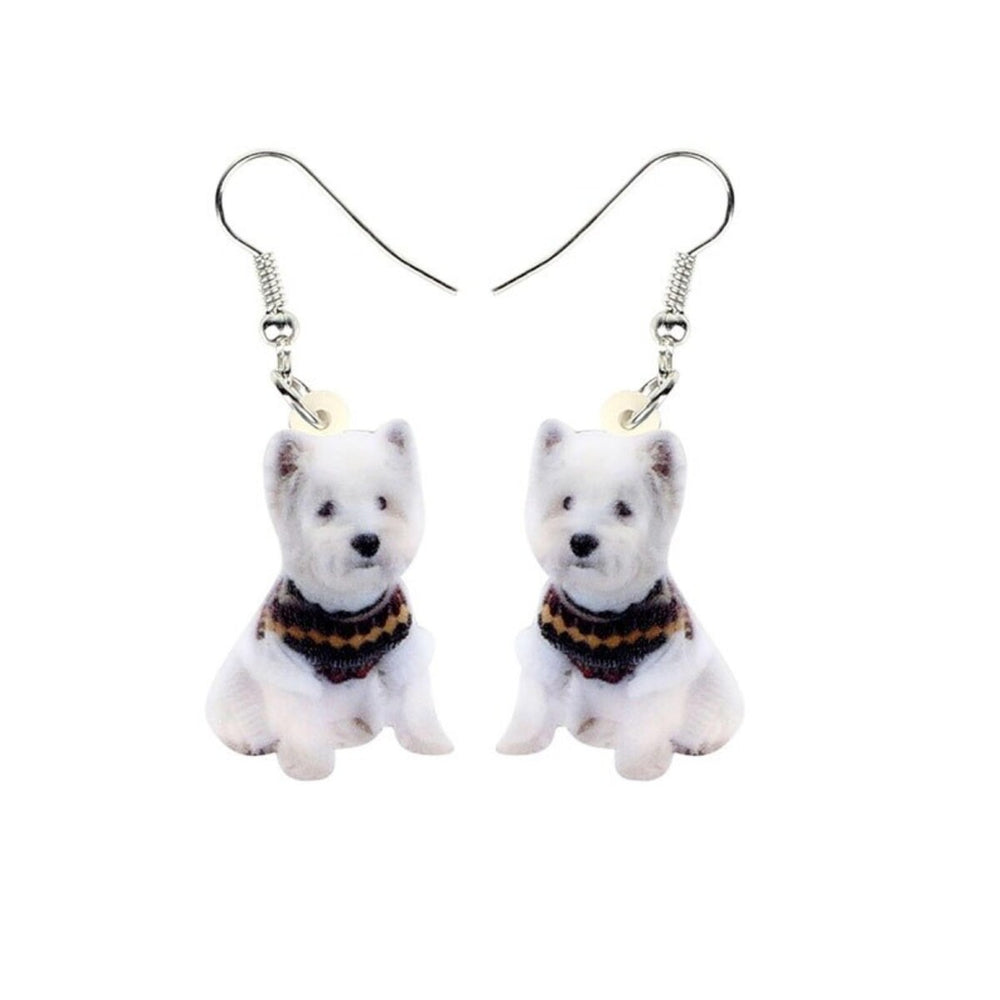 White Yorkshire Terrier Dog In Sweater Earrings