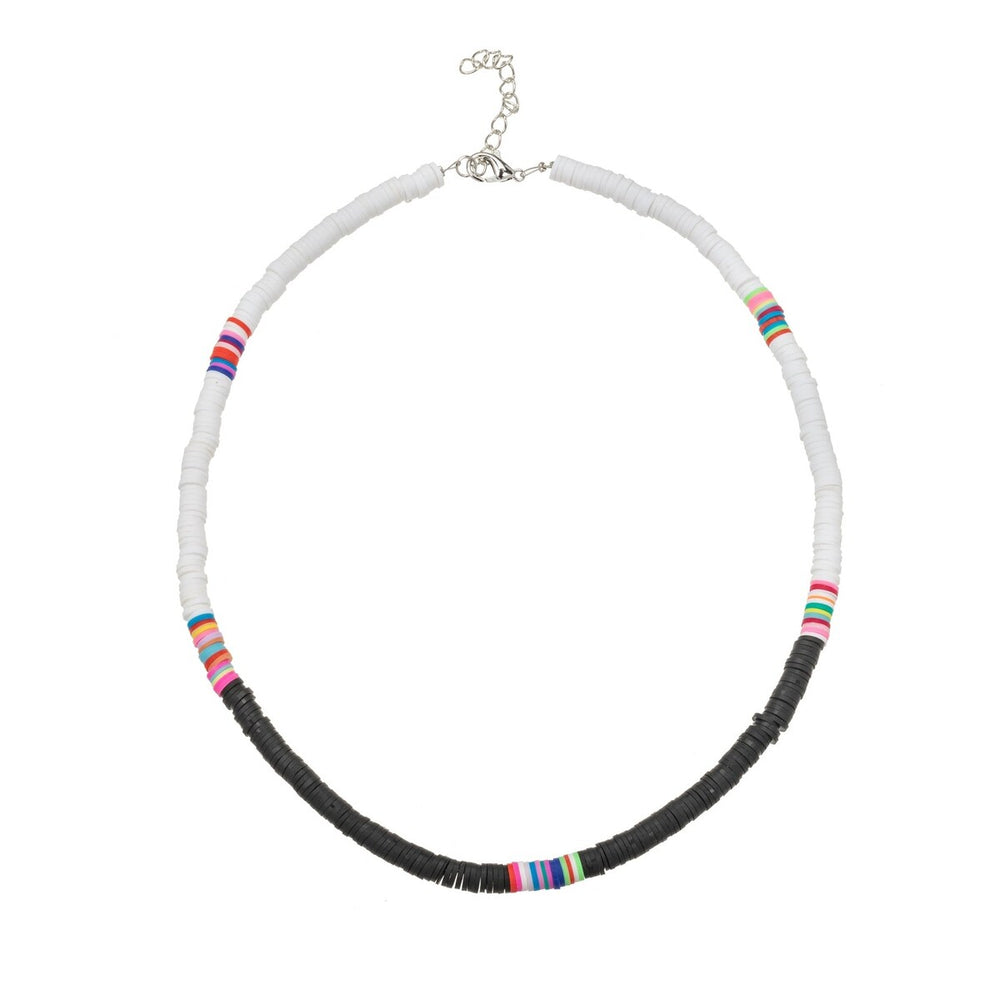 White, Black Multi Colored Beaded Necklace - White