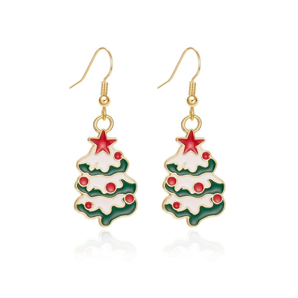 White, Green Red Christmas Tree Drop Earrings