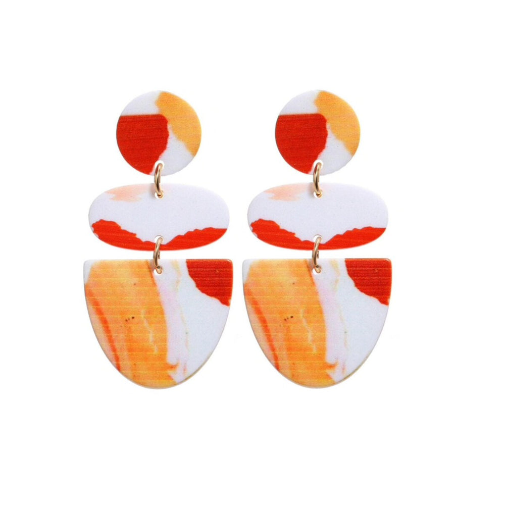 White, Red Orange Marbled Drop Earrings