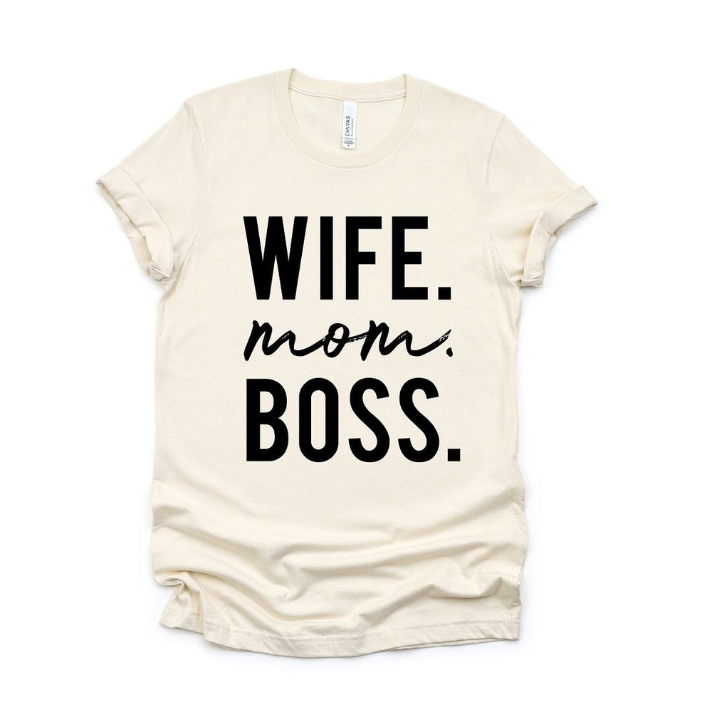 Wife Mom Boss Block Short Sleeve Crewnneck Tee