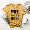 Wife Mom Boss Block Short Sleeve Crewnneck Tee