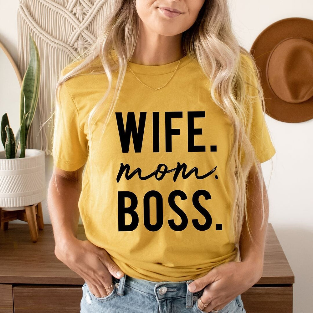 Wife Mom Boss Block Short Sleeve Crewnneck Tee