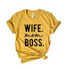 Wife Mom Boss Block Short Sleeve Crewnneck Tee