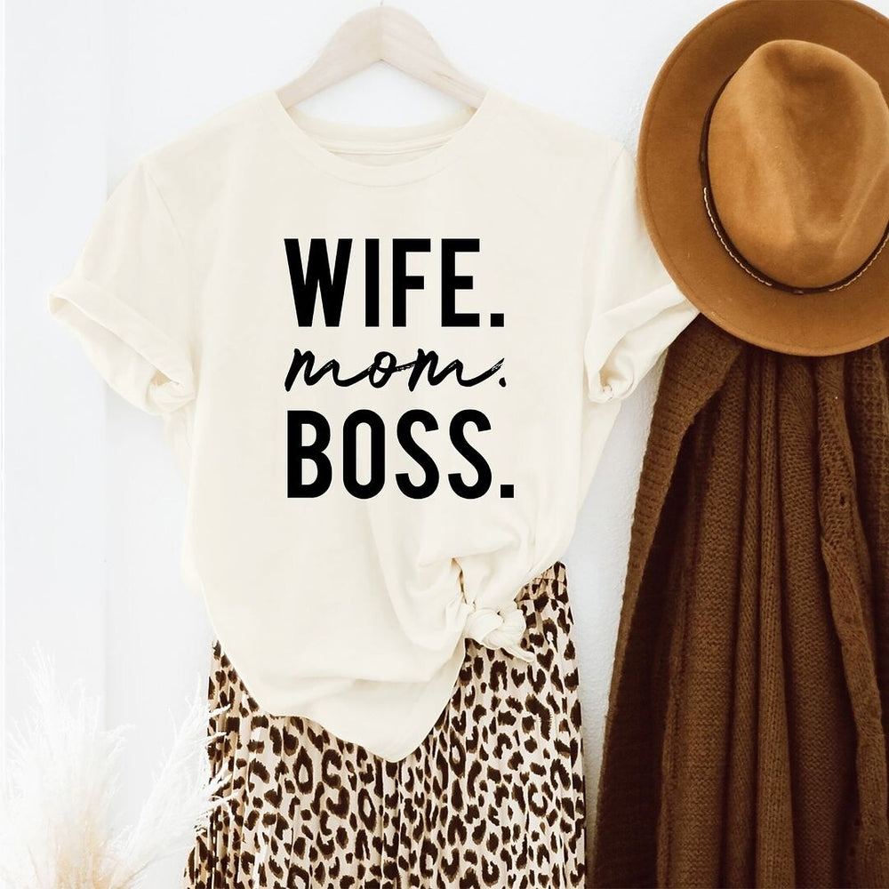 Wife Mom Boss Block Short Sleeve Crewnneck Tee