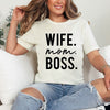 Wife Mom Boss Block Short Sleeve Crewnneck Tee