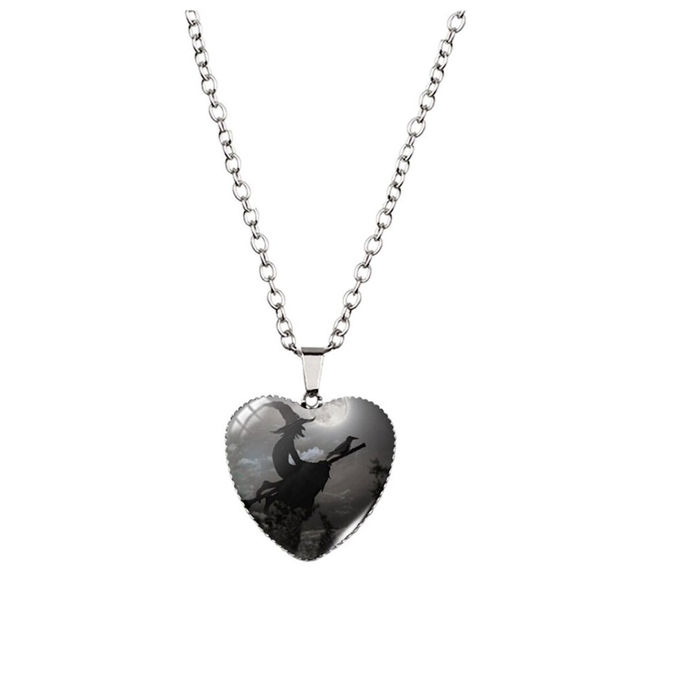 Witch In Moonlight Heart Pendant Necklace - White