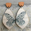 Wooden Black White Butterfly Drop Earrings