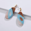 Wooden Blue Oval Drop Earrings