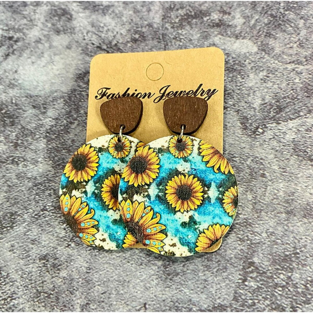 Wooden Circular Flower Drop Earrings