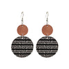 Wooden & Black And White Circular Drop Earrings