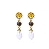 Yellow Black Crystal Imitation Pearl Drop Earrings