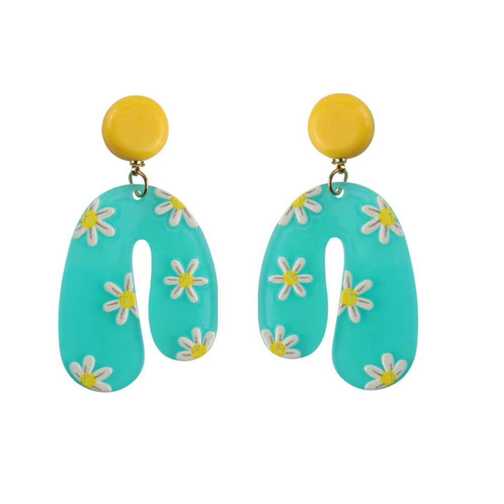 Yellow Blue Flower Drop Earrings