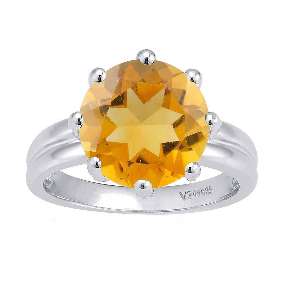 Yellow Citrine Sterling Silver Solitaire Ring