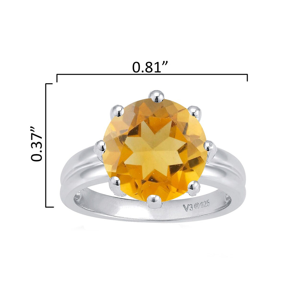 Yellow Citrine Sterling Silver Solitaire Ring