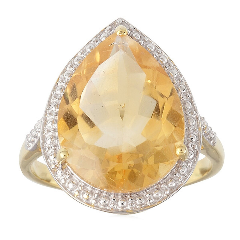 Yellow Citrine Tear Drop 18K Gold Plated Solitaire Ring