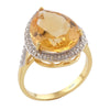 Yellow Citrine Tear Drop 18K Gold Plated Solitaire Ring