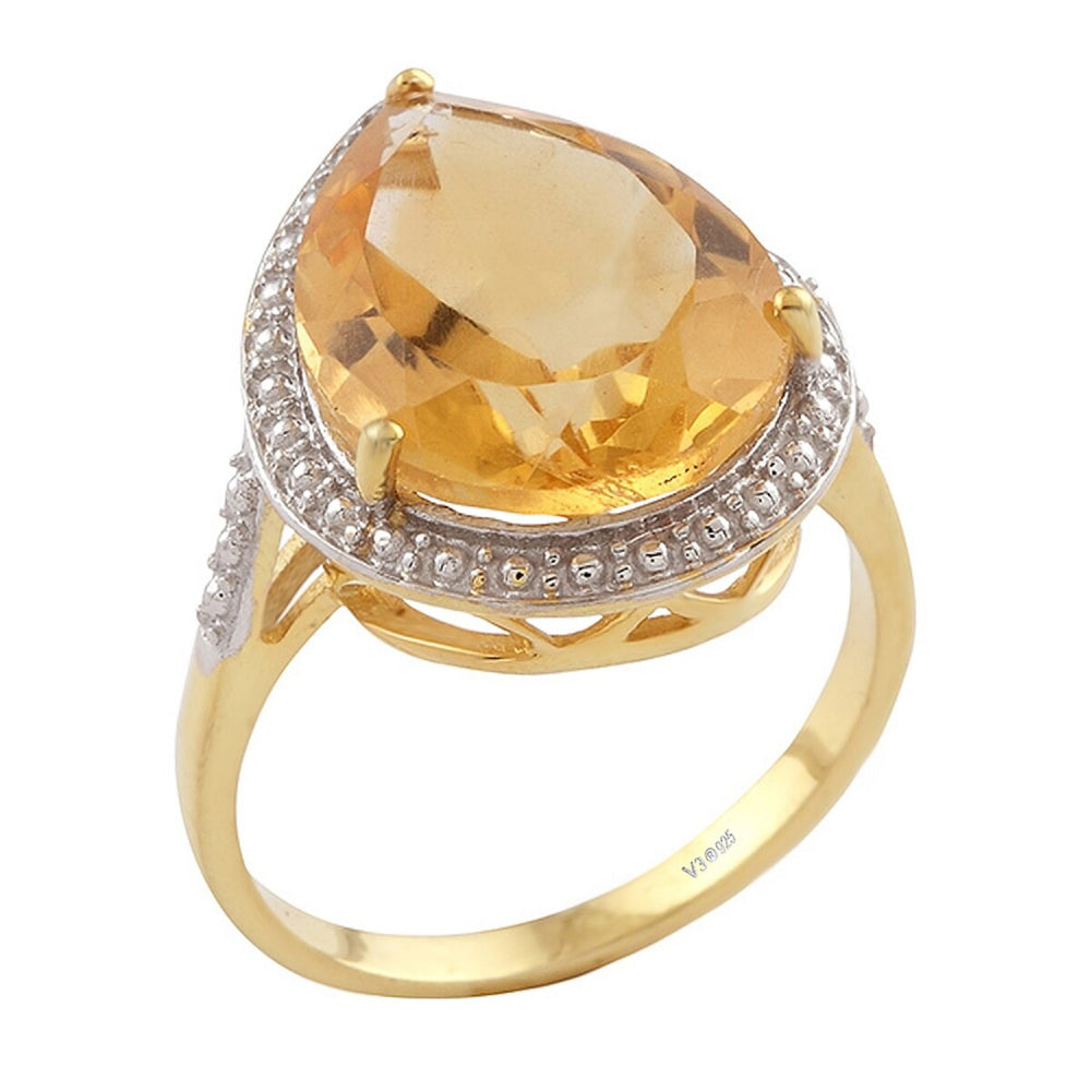 Yellow Citrine Tear Drop 18K Gold Plated Solitaire Ring