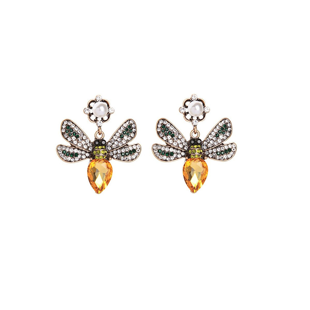 Yellow Crystal Bee Drop Earrings