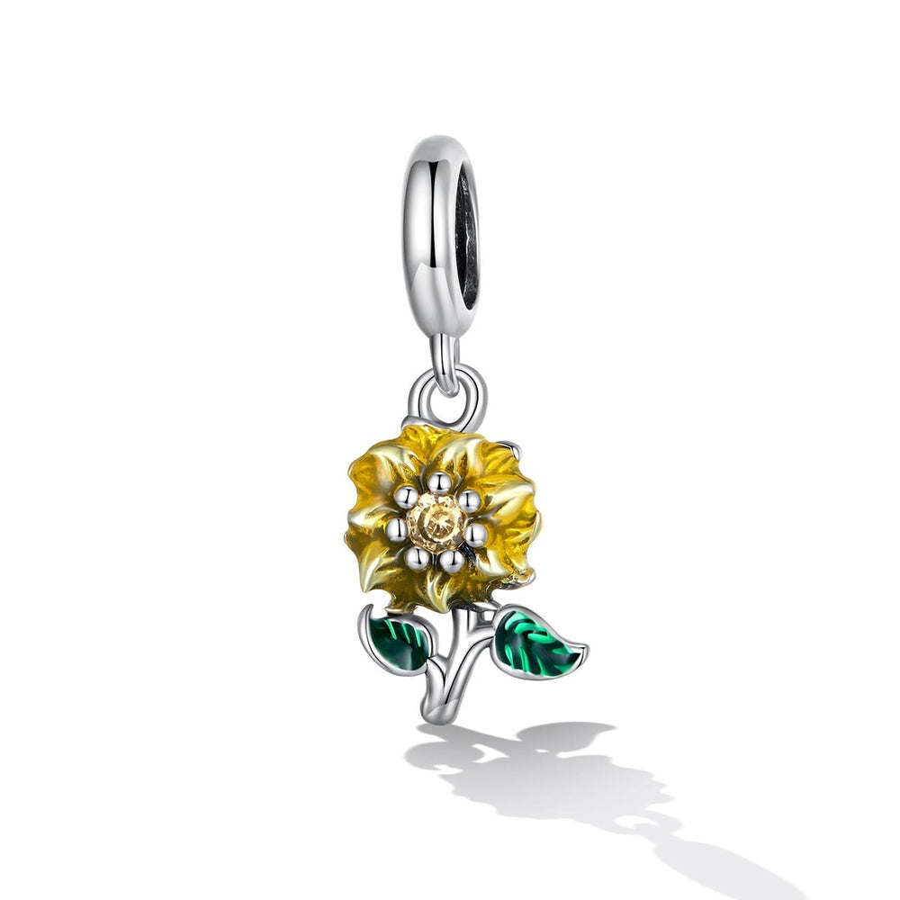 Yellow Cubic Zirconia & Sterling Silver Sunflower Charm