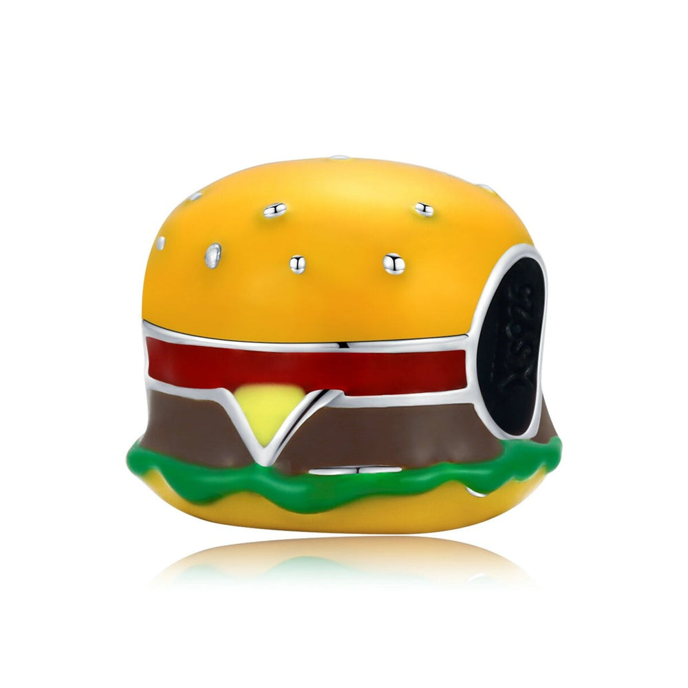 Yellow Enamel & Sterling Silver Hamburger Charm