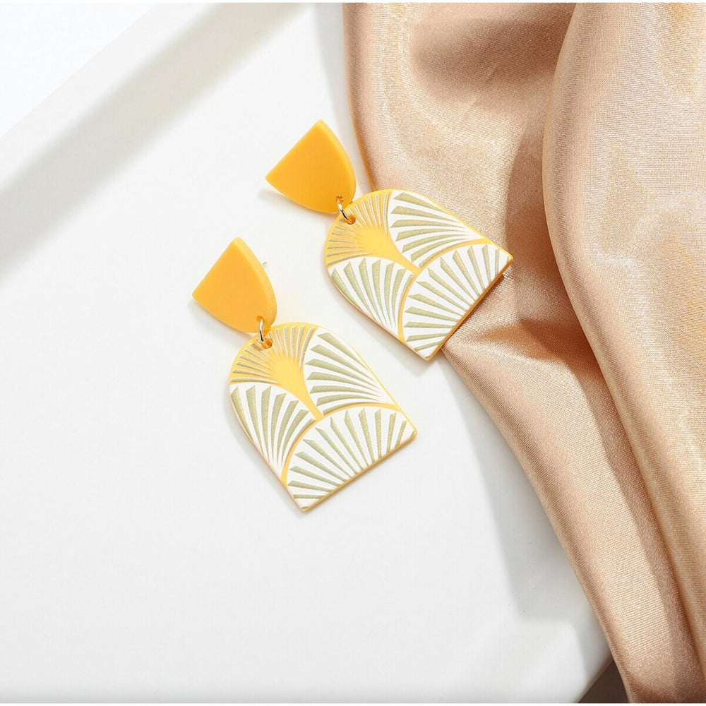 Yellow Geometric Clay Textured Drop Earrings