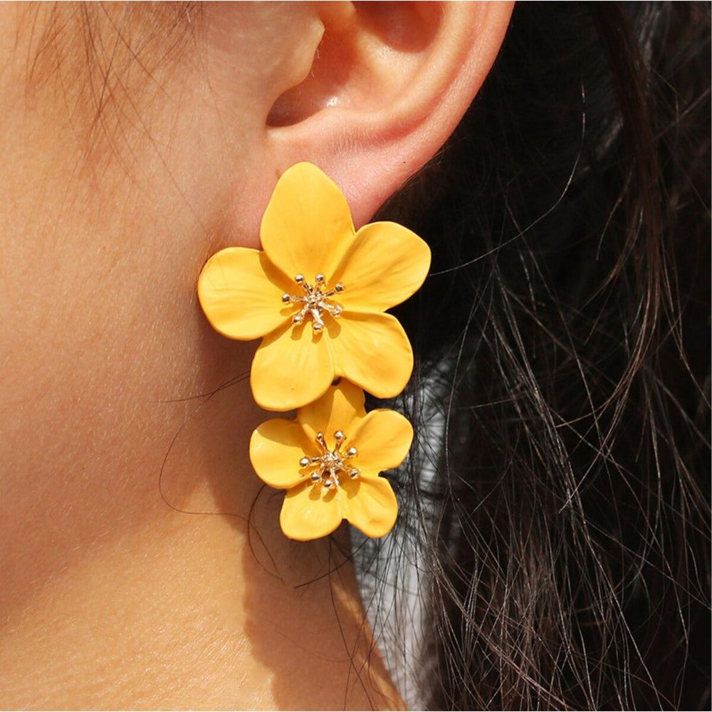 Yellow Goldtone Plumeria Drop Earrings