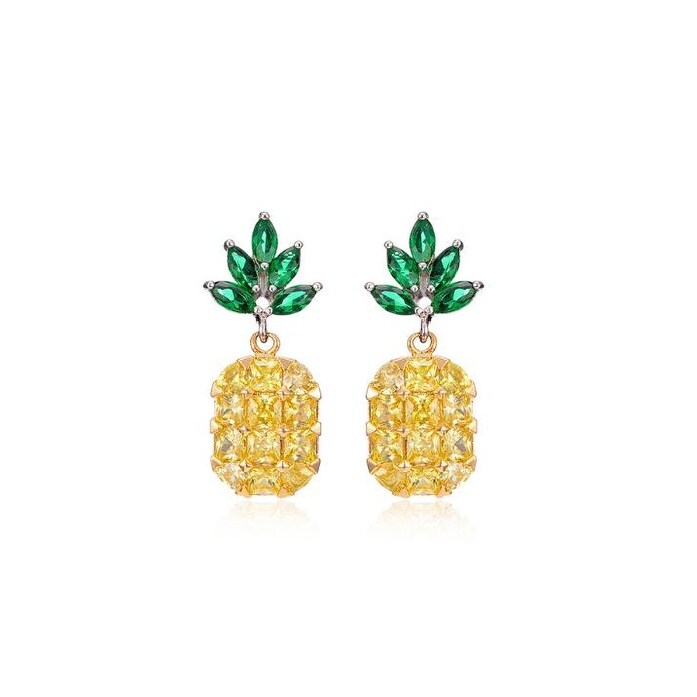 Yellow Green Crystal Pineapple Drop Earrings