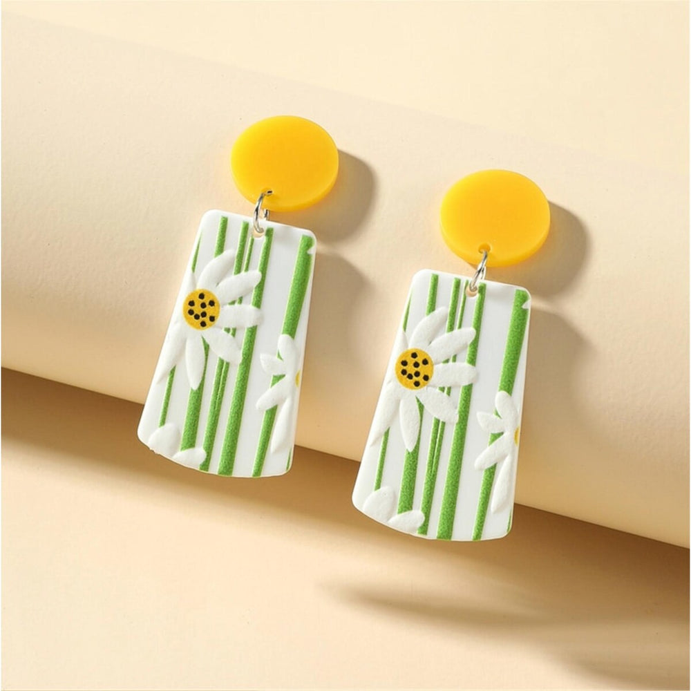 Yellow Green Flowers In A Field Drop Earrings