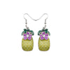 Yellow Pineapple Purple Flower Drop Earrings