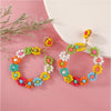 Yellow Red Multi Colored Beaded Flower Drop Earrings