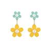 Yellow Teal Floral Drop Earrings